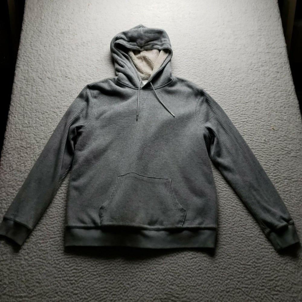 Old Navy Hoodie Mens XL Gray Waffle Knit Sherpa Lined Pullover Thermal